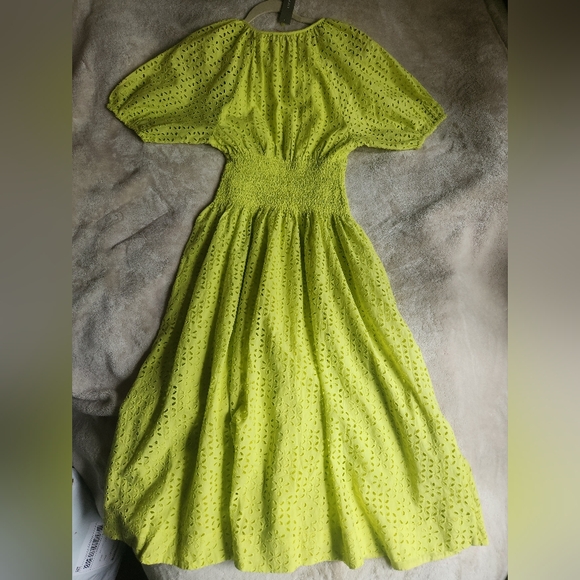 Jcrew provence smocked-waist midi dress eyelet Lemon Sorbet Size petite PS BNWT - Picture 5 of 15